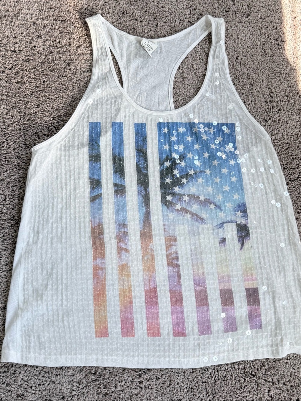 Victoria's Secret White Sequin Palm Flag Racerback Tank